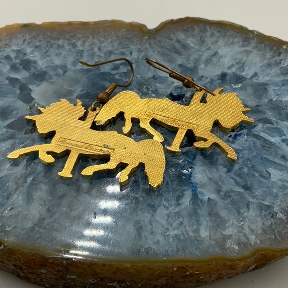 Carousel Classics Gold & Blue Carousel Horse French Wire Earrings W/Enamel Paint - Picture 6 of 6